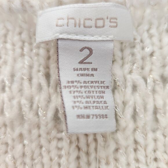 Chicos NWT Sweetheart Bateau Sequin Shimmer Sweater 2/L Alpaca Ecru Quiet Luxury - Picture 6 of 9
